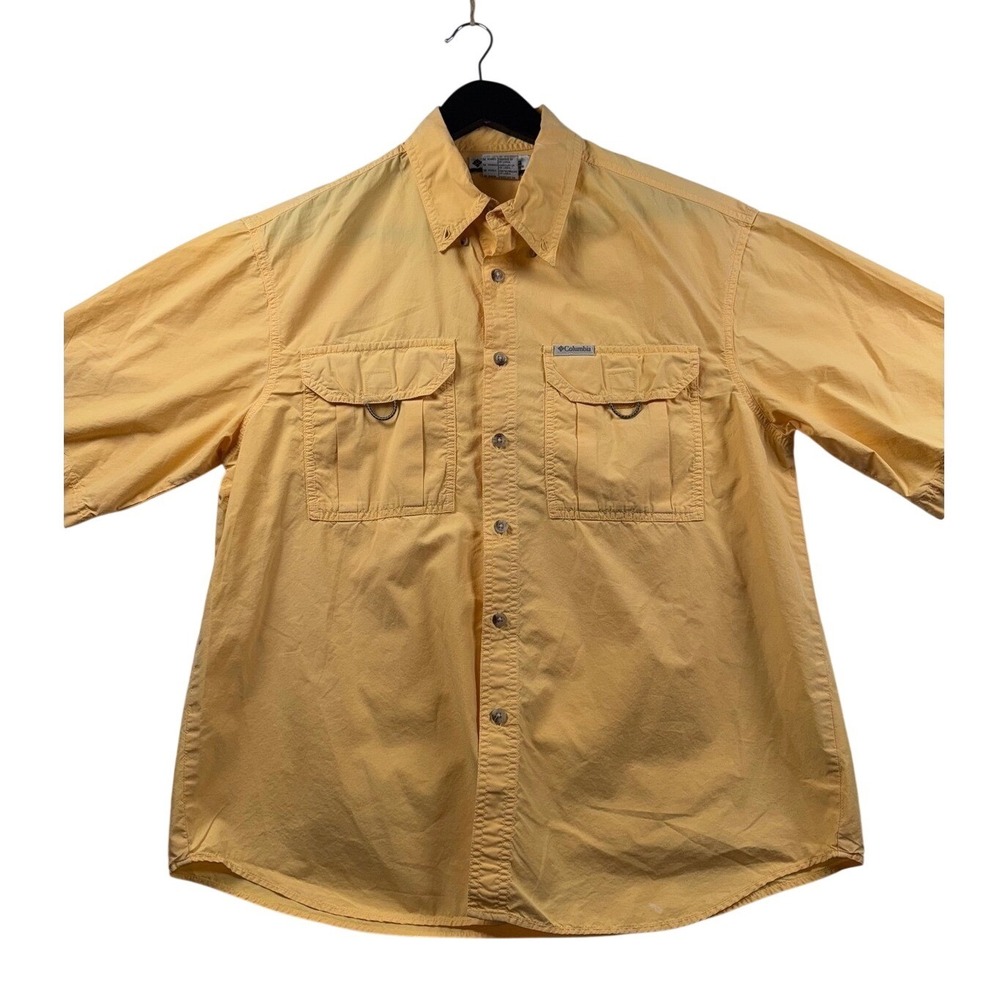 Columbia Sportswear Company Mens Button Down Fishing Shirt Short Sleeve Yellow M